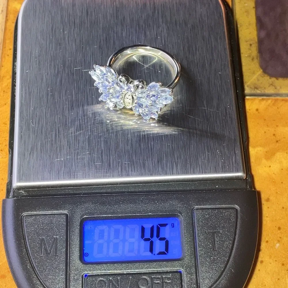 Natural Tanzanite Sterling Silver Butterfly Ring Size 7